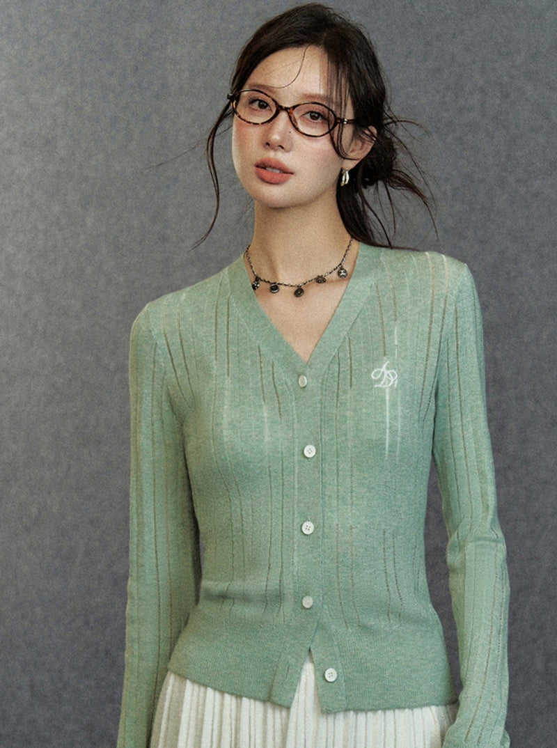 Ribbed Cardigan: Classic V-neck With Signature Embroidery