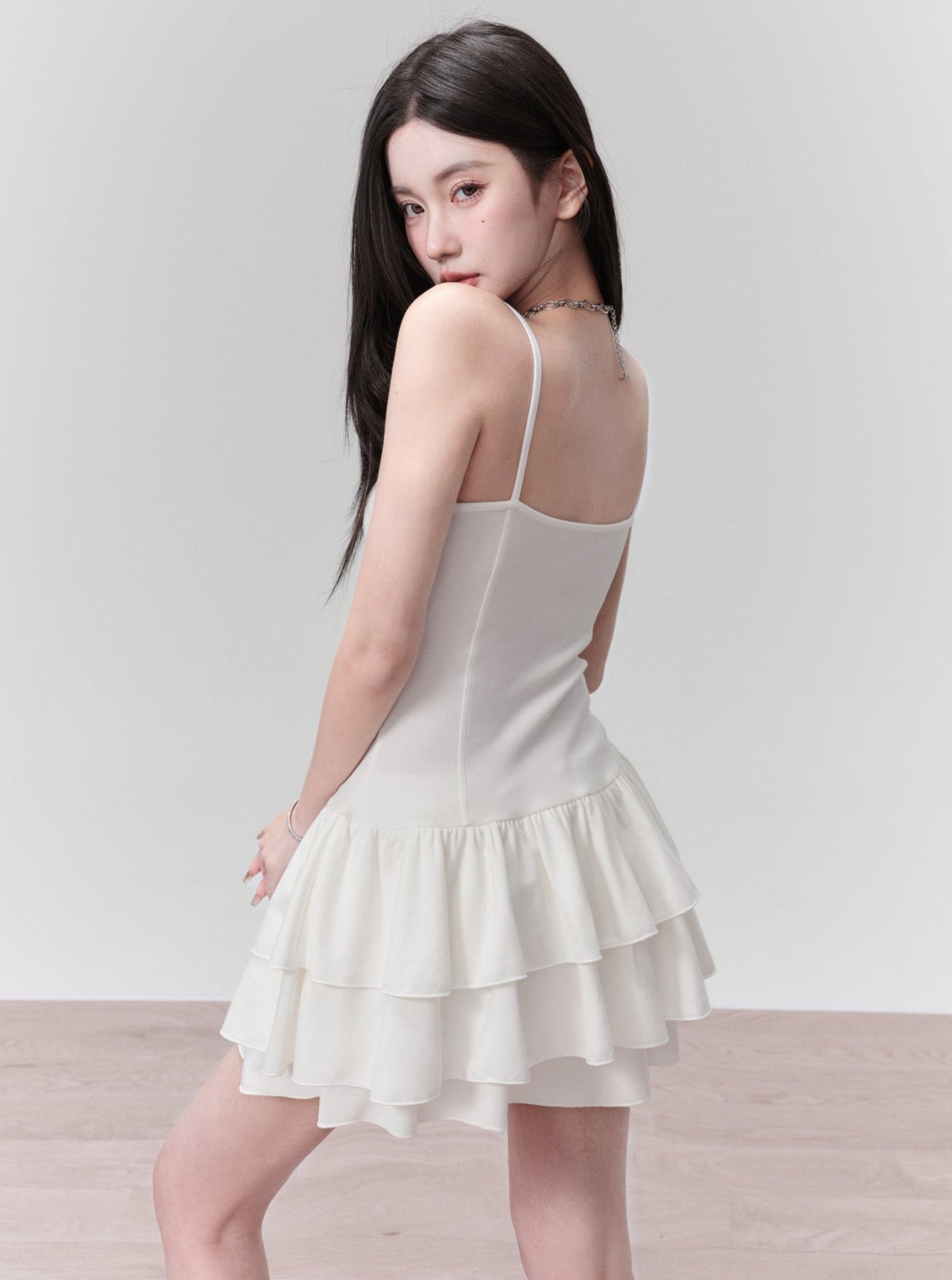 White Ruffled Spaghetti Strap Mini Dress With Slogan Print