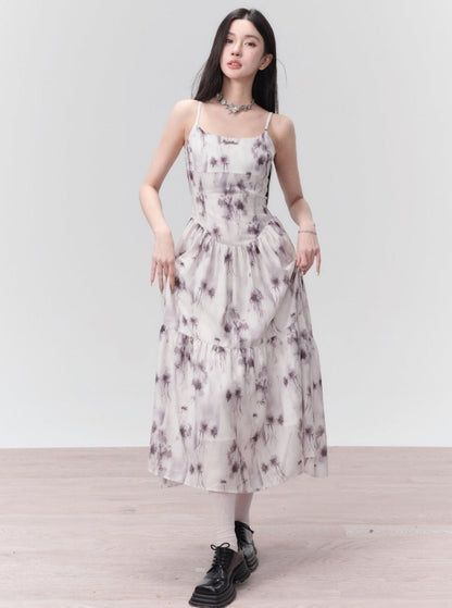Ethereal Spaghetti Strap Midi Dress in Lavender Mist