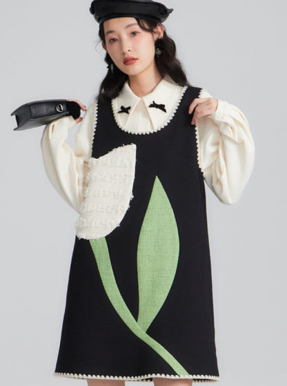 Whimsical Jumper Dress With Tulip Design