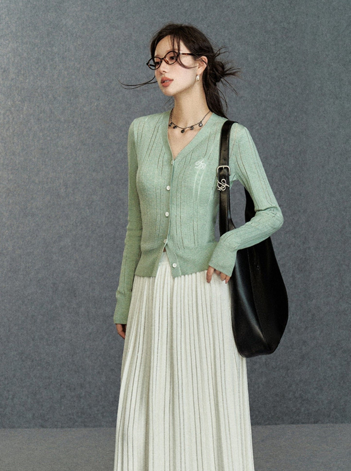 Ribbed Cardigan: Classic V-neck With Signature Embroidery