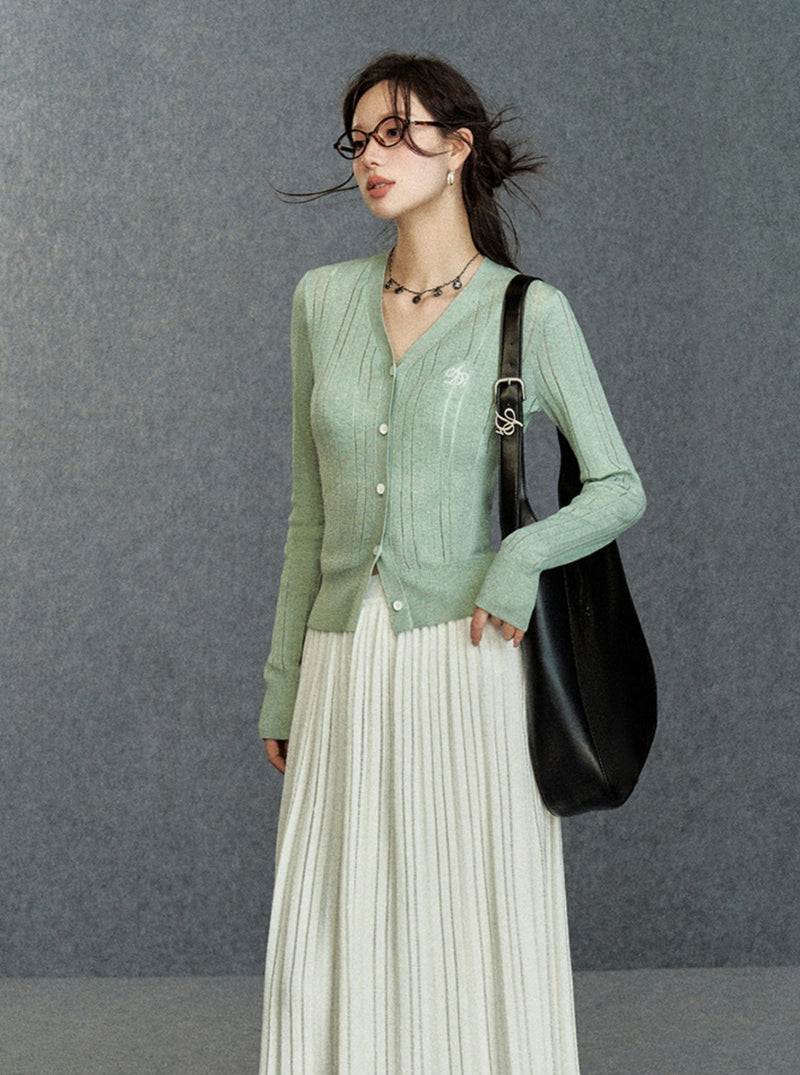 Ribbed Cardigan: Classic V-neck With Signature Embroidery