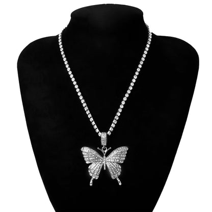 Butterfly Pendant Necklace Rhinestones With Crystal Chain