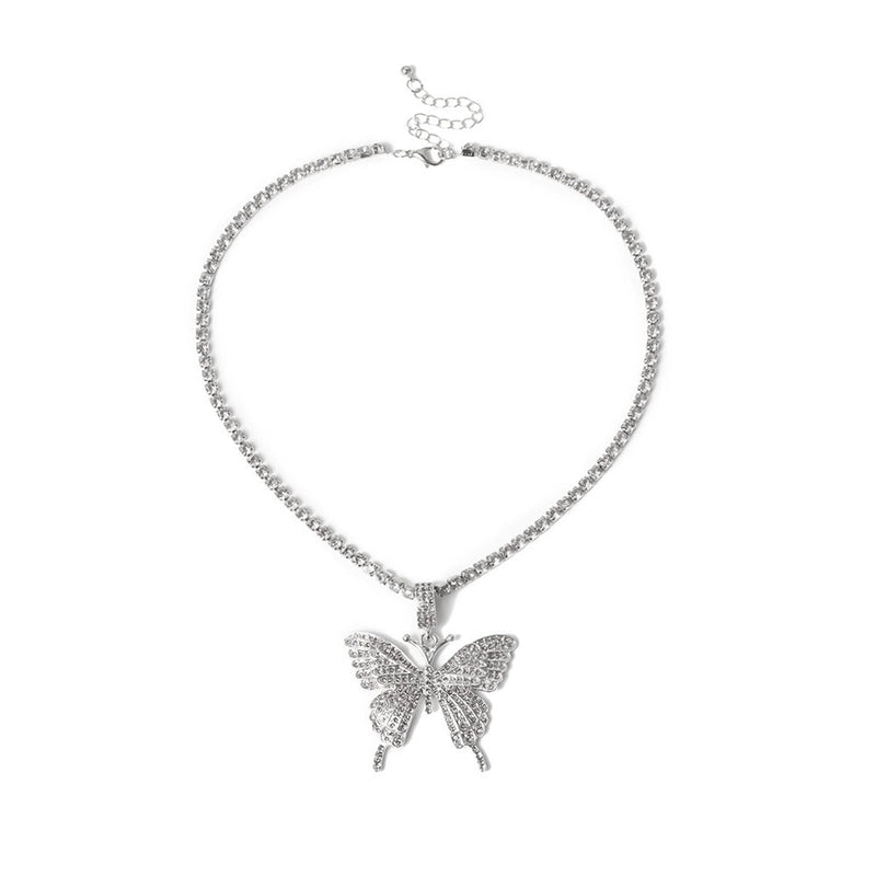 Butterfly Pendant Necklace Rhinestones With Crystal Chain