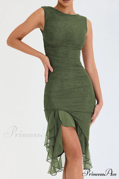 Bay Leaf Stylish Ruffle Midi Dress