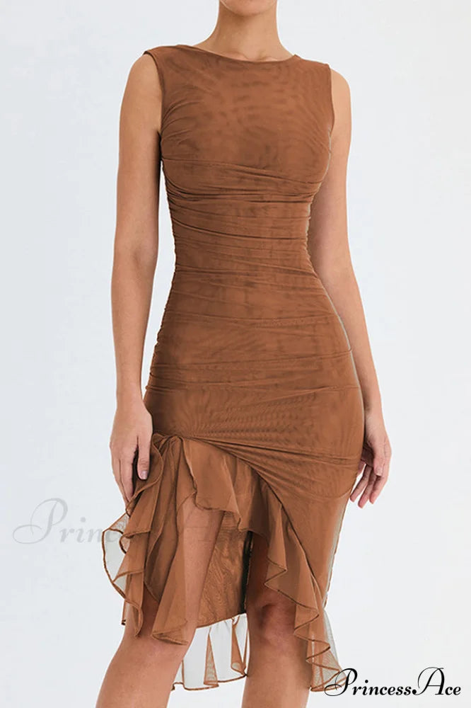 Bay Leaf Stylish Ruffle Midi Dress