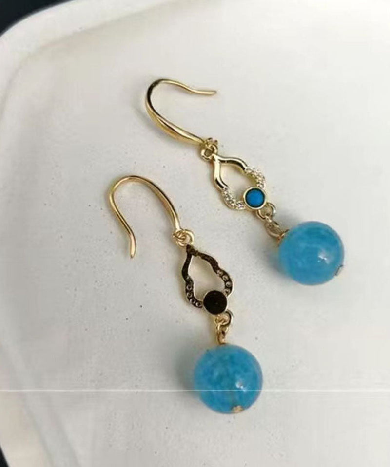 Blue Sterling Silver Overgild Inlaid Gem Stone Drop Earrings