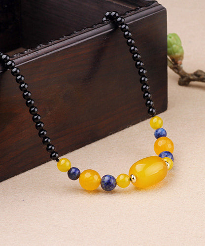 Yellow Agate Gem Stone Gratuated Bead Necklace