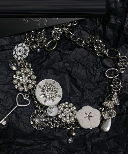 Silk Sterling Silver Snowflake Button Collar Necklace