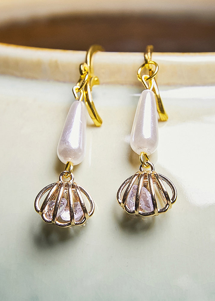 White Water Droplet Pearl Tassels Bud Drop Earrings