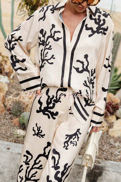 From Desk to Dinner Satin Unique Print Button Down Oversized Blouse