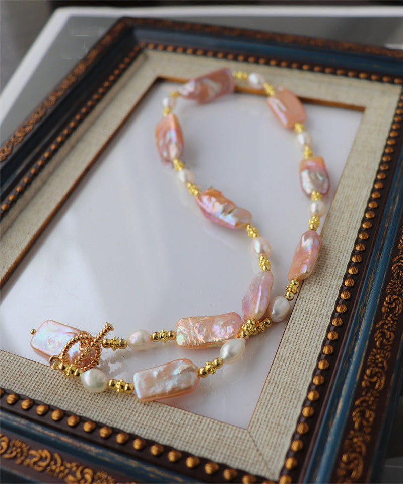 Gold Sterling Silver Alloy Pearl Pendant Necklace
