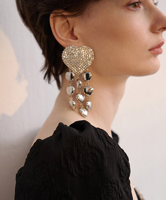 Zircon Love Tassels Exaggeration Silver Plated Drop Earrings