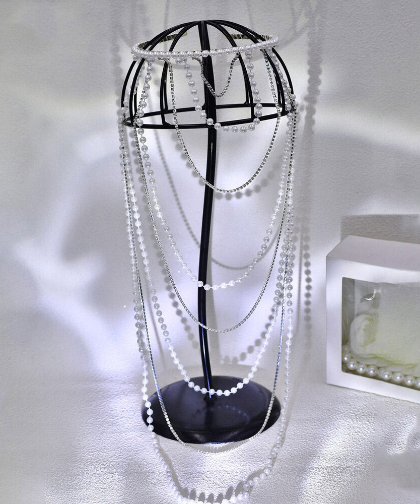 Silk Pearl Zircon Chain Hairpiece