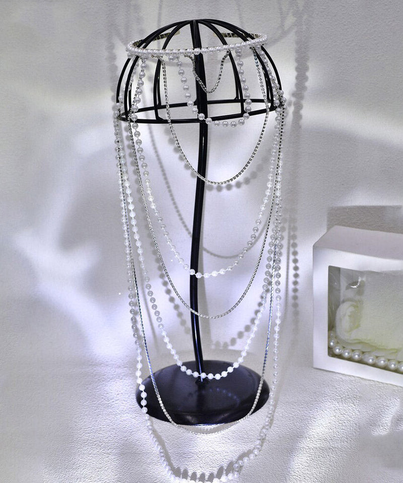 Silk Pearl Zircon Chain Hairpiece