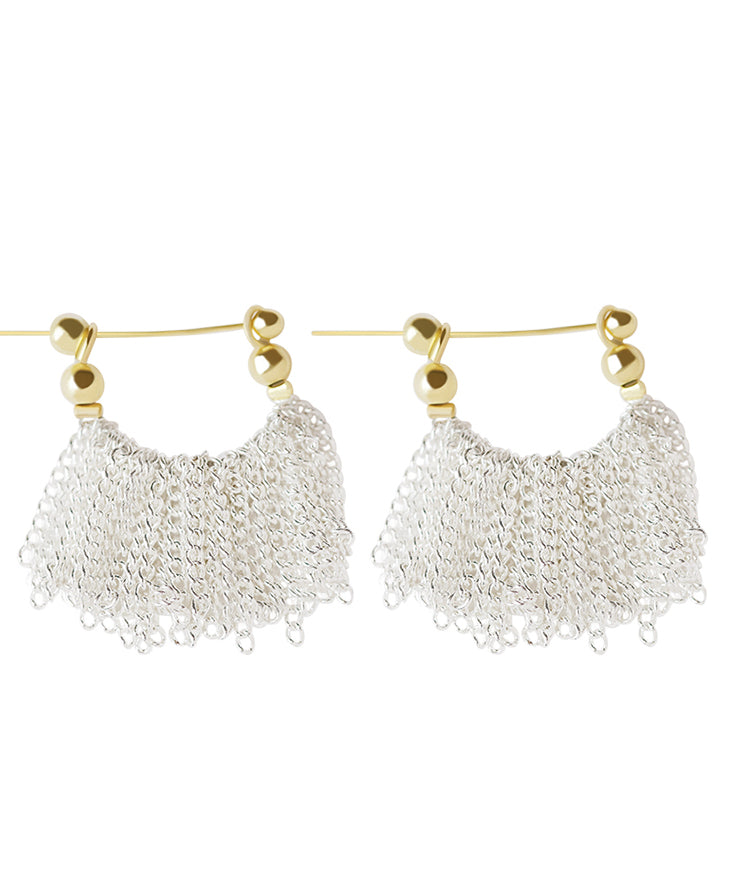 Original Design White Copper Overgild Waterfall Tassel Hoop Earrings