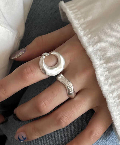 925 Silver Graphic Moon Rings Two Piece Set