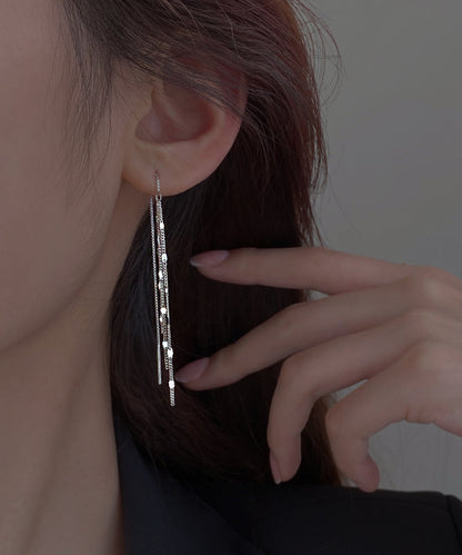 Silk Sterling Silver Sequins Tassel Drop Earrings