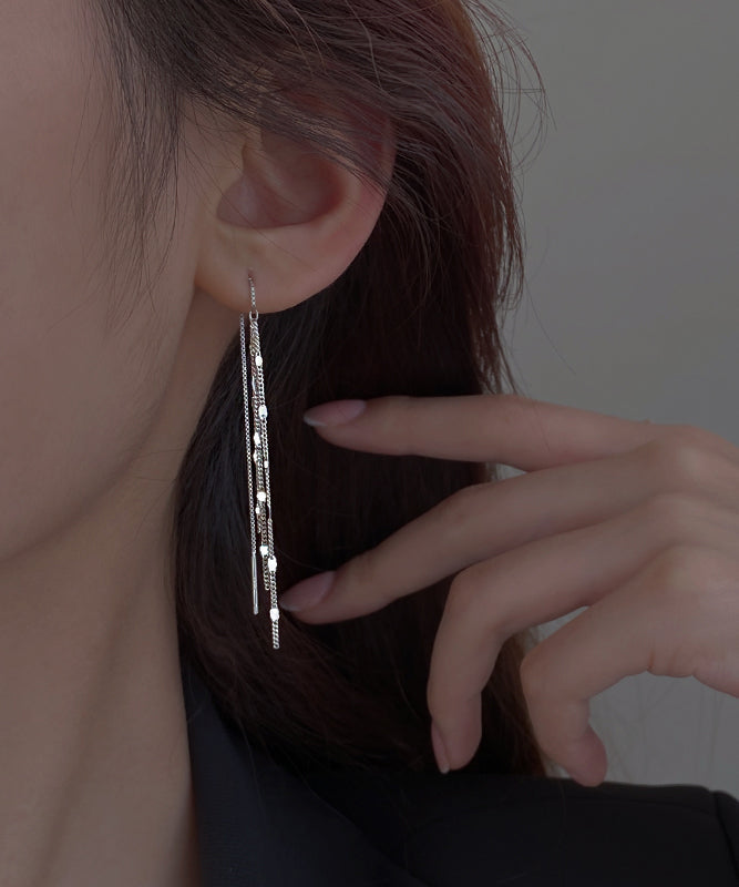 Silk Sterling Silver Sequins Tassel Drop Earrings