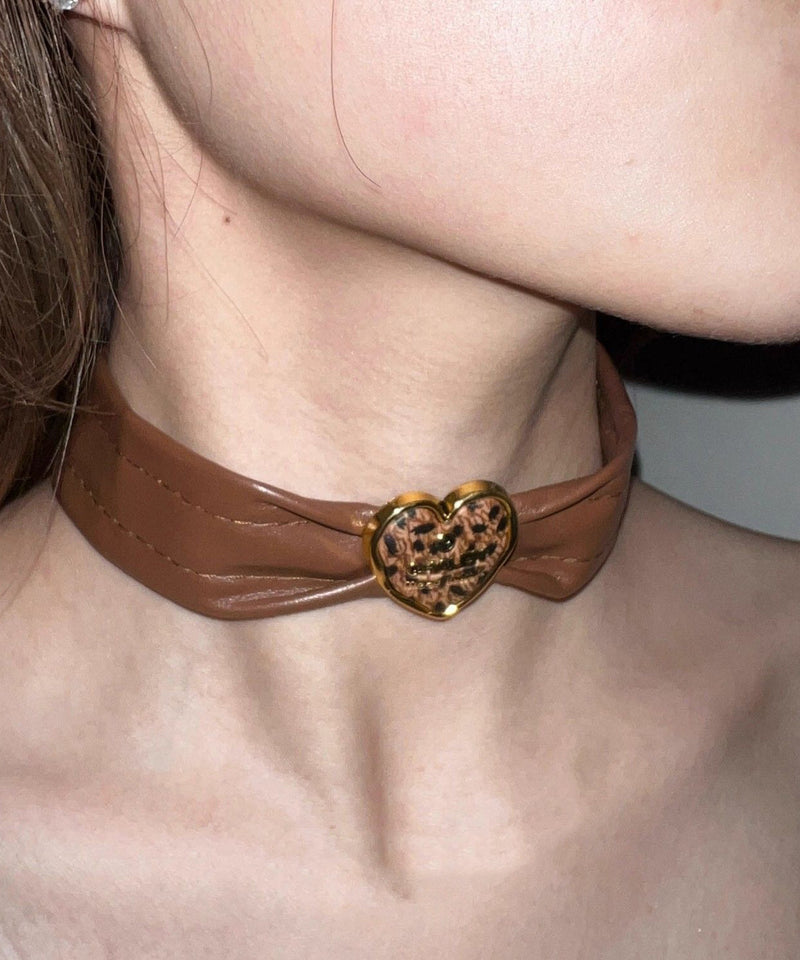 Brown Leather Patchwork Love Choker
