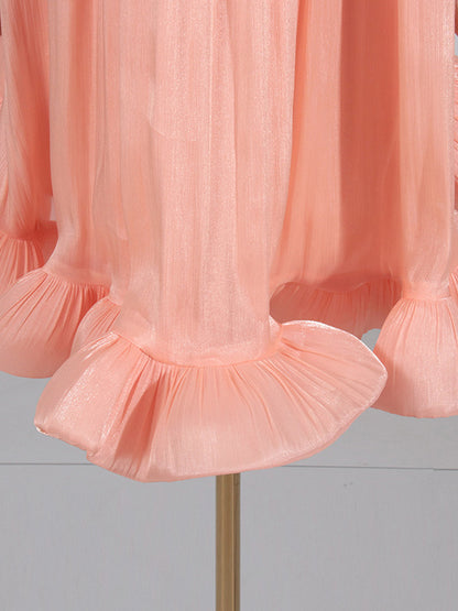 High-low Loose Pleated Split-joint Stand Collar Mini Dresses