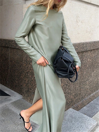 Black Satin Maxi Dress for Patchwork Slim High Waist Split Long Dress Party Dress