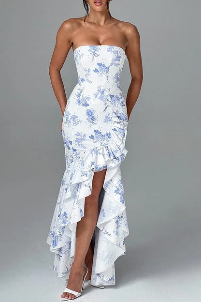 Off-shoulder Slim Fit Irregular Hem Maxi Dress