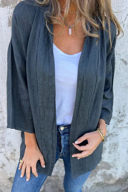 Color Long Sleeve Loose Pocket Cardigan