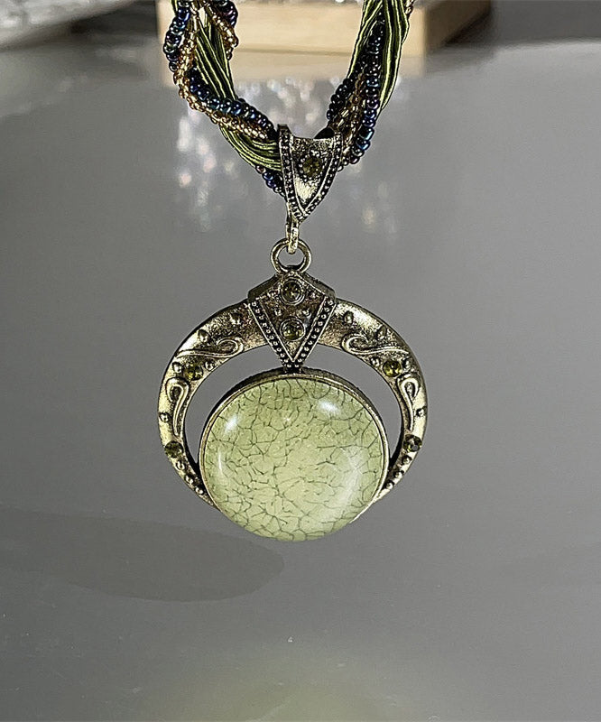 Green Acrylic Alloy Weave Beading Pendant Necklace