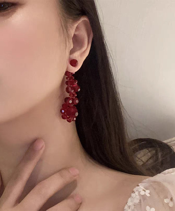 Fine Red Alloy Crystal Pomegranate Drop Earrings