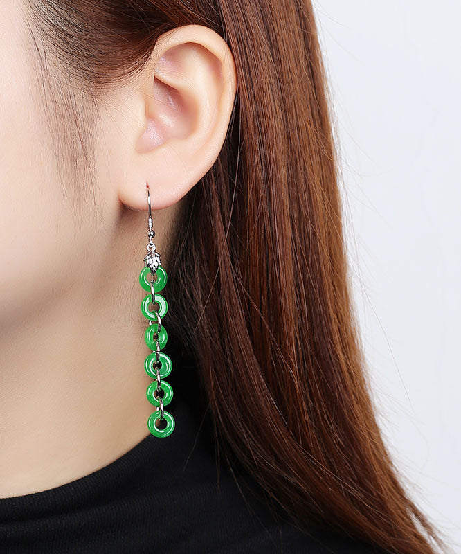 Green Sterling Silver Overgild Dry Green Jade Drop Earrings