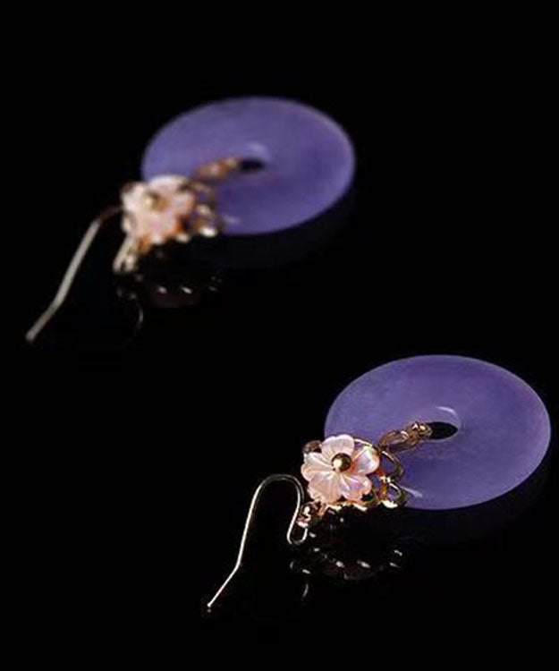 Regular Purple 24k Gold Shell Flower Chalcedony Drop Earrings