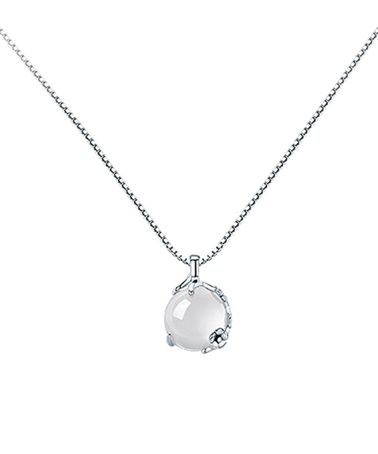 Diy White Silver Silver Chalcedony Plum Blossom Pendant Necklace