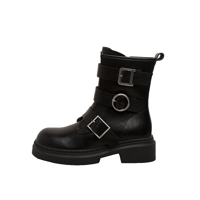 Martin Belt Buckle Platform Motorcycle Knight Retro British Boots