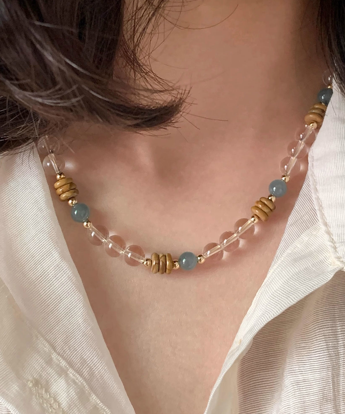 Original Design Alloy Crystal Jade Gratuated Bead Necklace