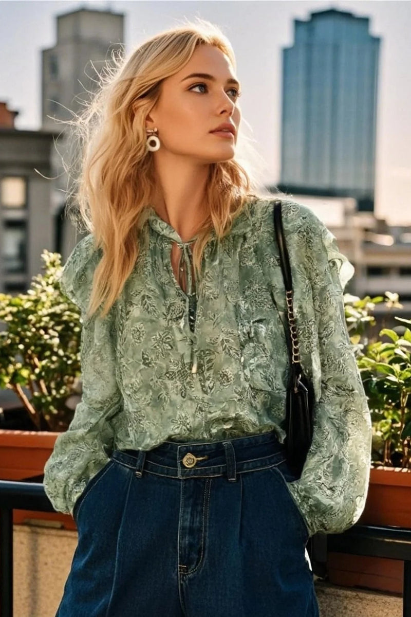 High Neck Ruffled Blouse
