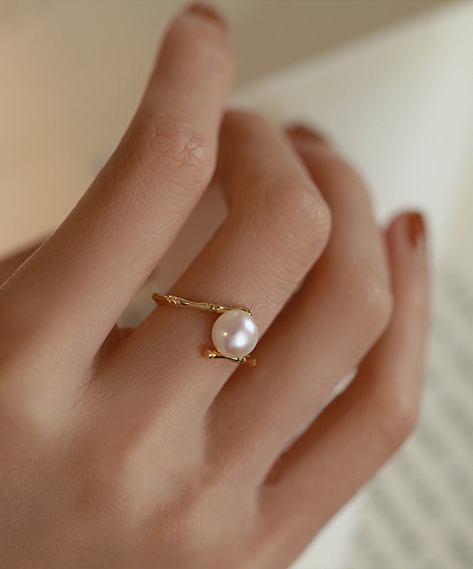 Gold Sterling Silver Alloy Pearl Open Rings