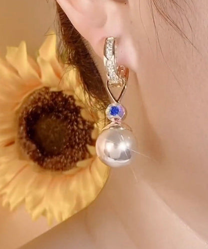 Cham Pagnestering Silver Overgild Zircon Pearl Drop Earrings