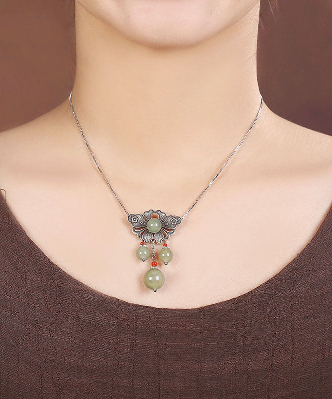 Green Sterling Silver Jade Pendant Necklace