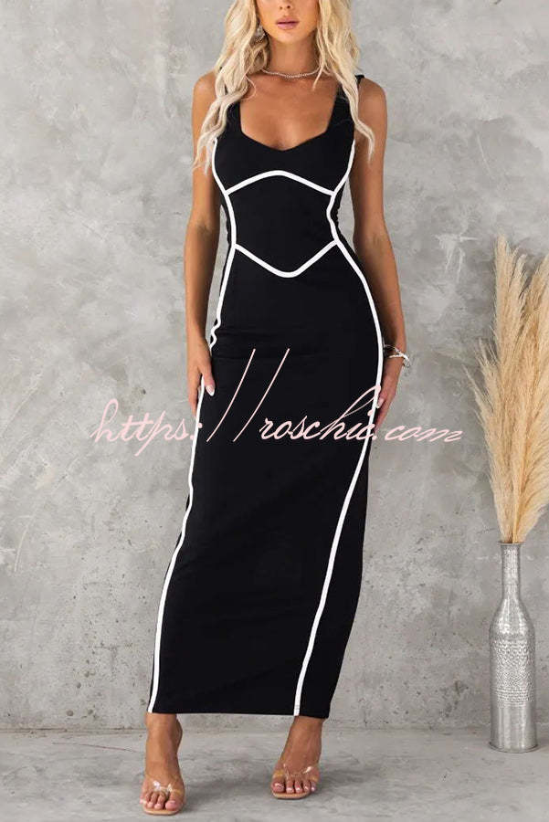 In the Heads Turn Line Trim Bodycon Stretch Maxi Dress