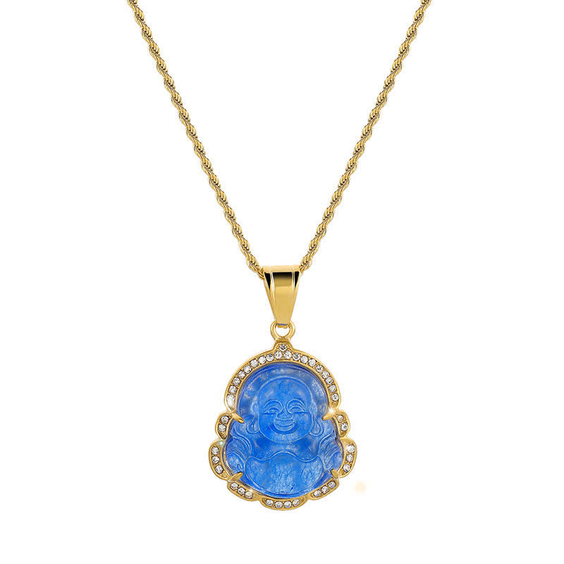 Buddha Stones 18k Gold Filled Laughing Buddha Jade Luck Necklace Chain Pendant