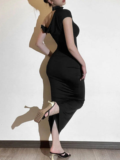 Sleeveless Irregular Bodycon Dress for Autumn New Long Dress Off Shoulder Party Evening Dress