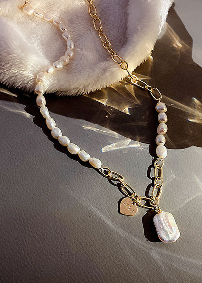 White Overgild Pearl Pendant Necklace