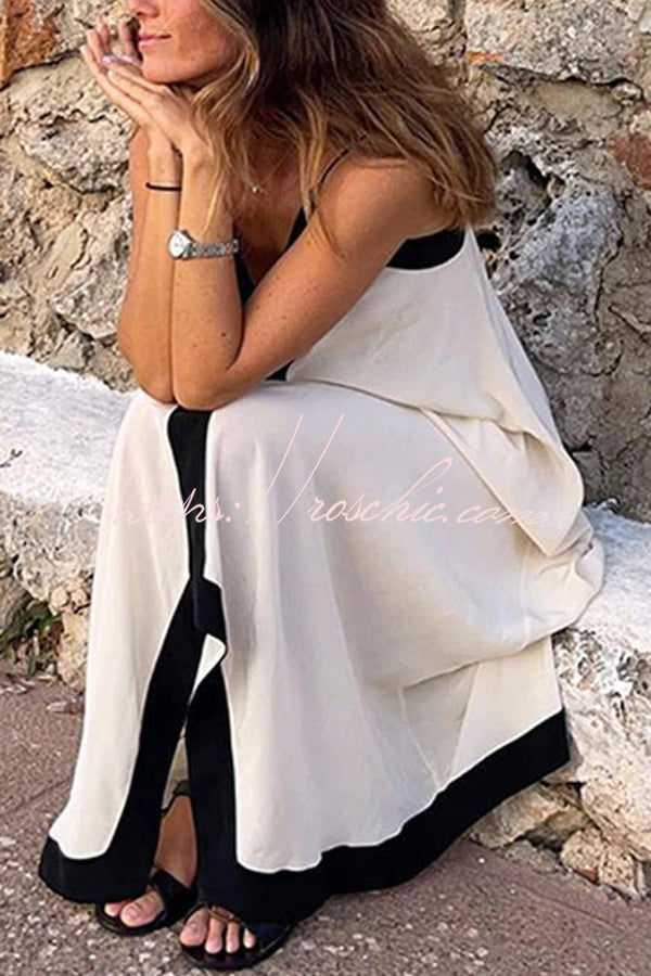 Traveling the Horizon Satin Colorblock Strap Loose Maxi Dress