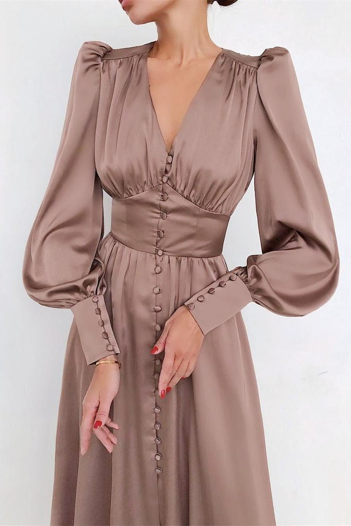 Satin Puff Sleeve Tailored Midi Dress