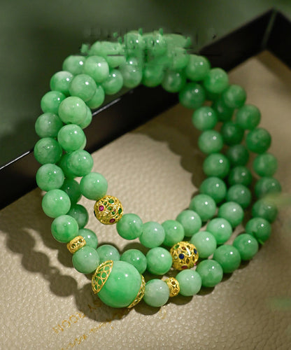 Green 18k Gold Jade Beading Collar Necklace