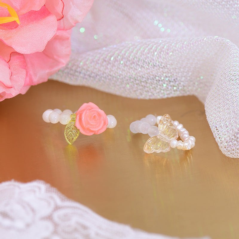 [] Beaded Ring (rose/butterfly)