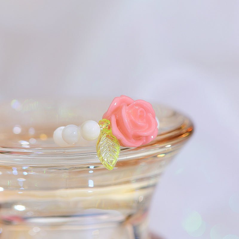 [] Beaded Ring (rose/butterfly)