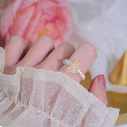 [] Beaded Ring (rose/butterfly)