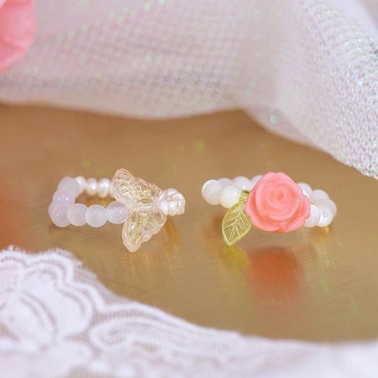 [] Beaded Ring (rose/butterfly)